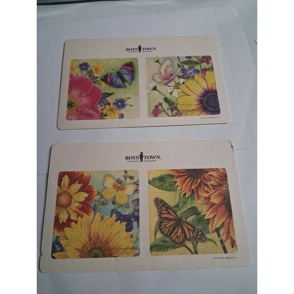 BoysTown Chipboard Coasters 4 Double-Sided Square Butterflies & Flowers New